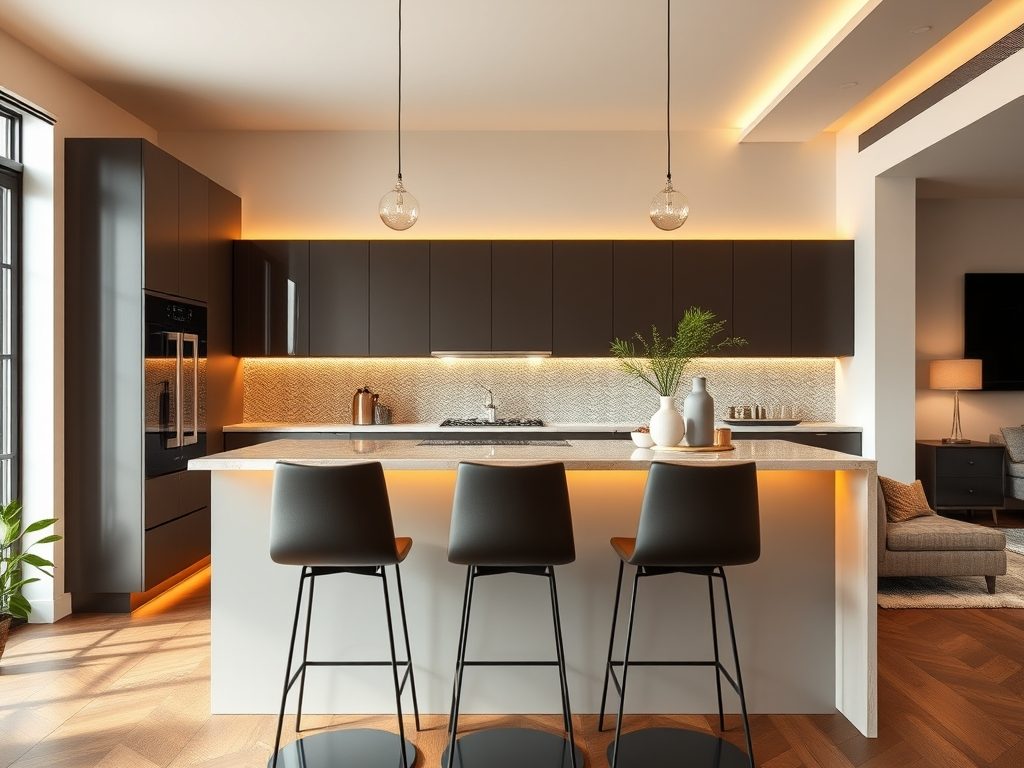 Wyspa kuchenna z hokerami jako funkcjonalny podział stref w otwartej przestrzeni